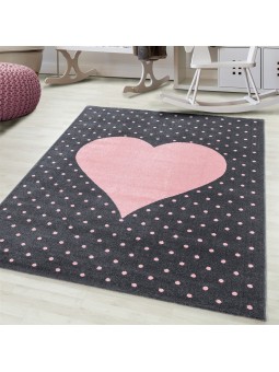Kinderteppich Baby Teppich Kinderzimmer Herz Motiv Pink Grau Farben