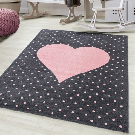 Kinderteppich Baby Teppich Kinderzimmer Herz Motiv Pink Grau Farben