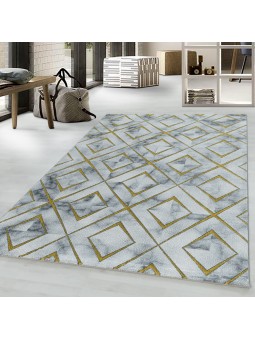 Laagpolig tapijt woonkamertapijt design gemarmerd ruit ruit goud