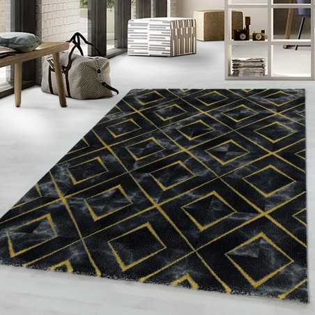 Short-pile carpet, living room carpet, dark marbled diamond check gold