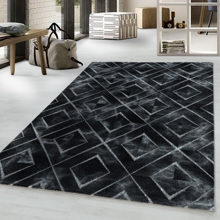 Short-pile carpet, living room carpet, dark marbled diamond check silver