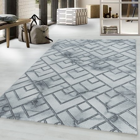Laagpolig tapijt woonkamer tapijt patroon gemarmerde lijnen geruit zilver