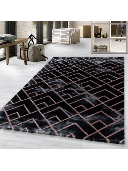 Short-pile rug, living room rug, dark marbled, lines, diamonds, bronze