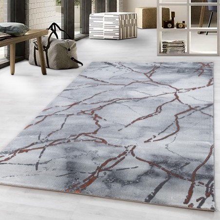 Short pile rug, living room rug, marble design, marbled bronze