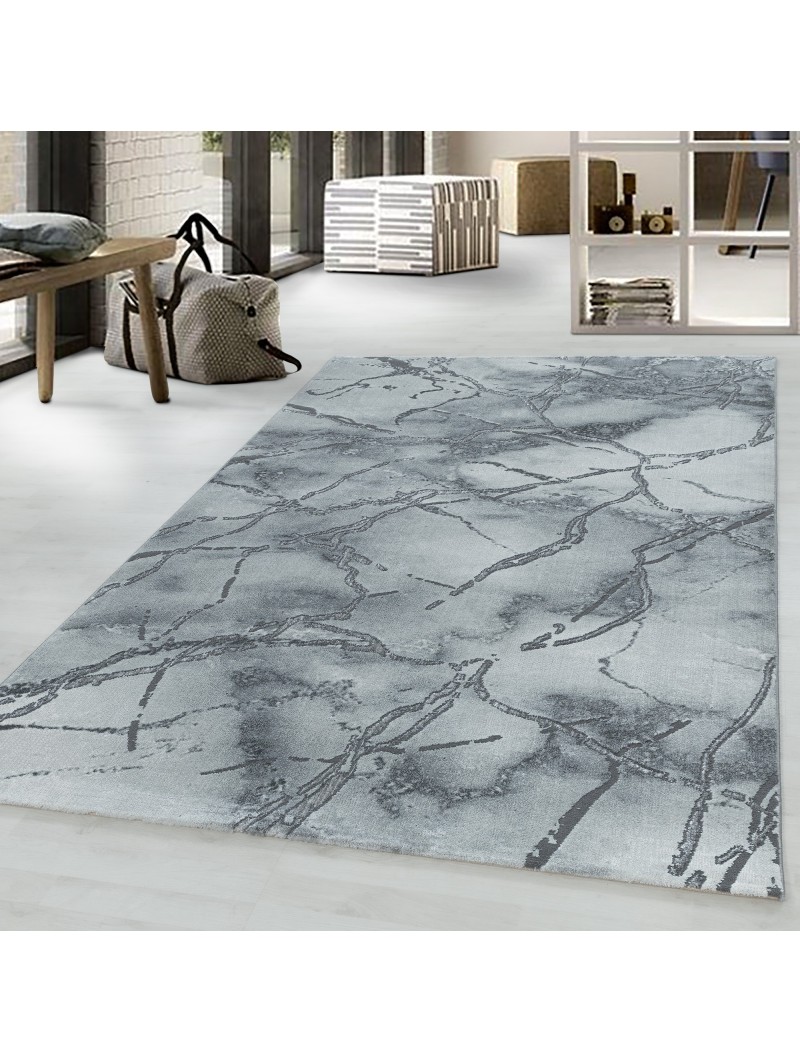 Tappeto a pelo corto, tappeto da soggiorno, design in marmo, argento marmorizzato