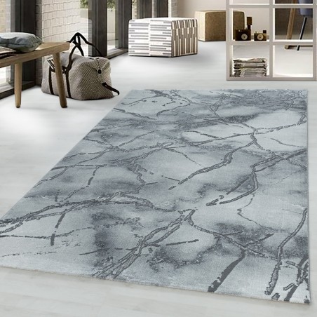 Short pile rug, living room rug, marble design, marbled silver