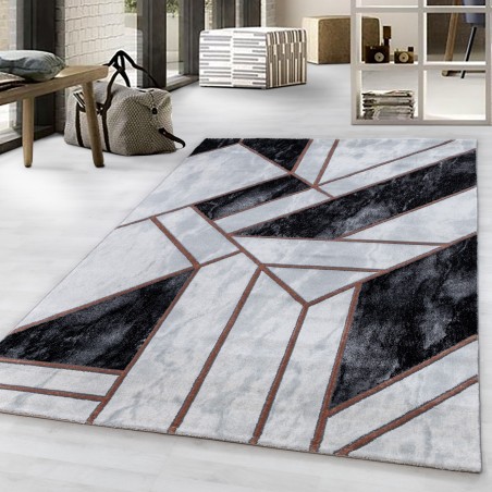 Short pile carpet, living room carpet, marble design, abstract lines, bronze