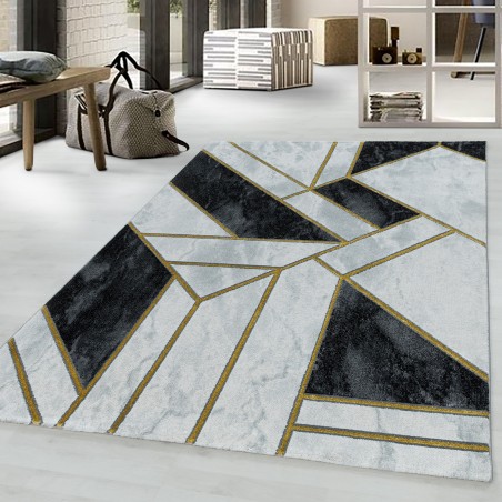 Laagpolig tapijt woonkamer tapijt marmer design abstracte lijnen goud