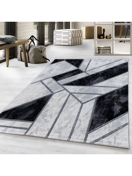 Kurzflor Teppich Wohnzimmerteppich Marmor Design Abstrakt Linien Silber