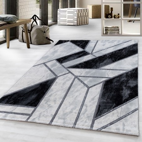 Short pile carpet, living room carpet, marble design, abstract lines, silver