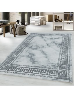 Tappeto a pelo corto tappeto da soggiorno in marmo bordo di design argento antico