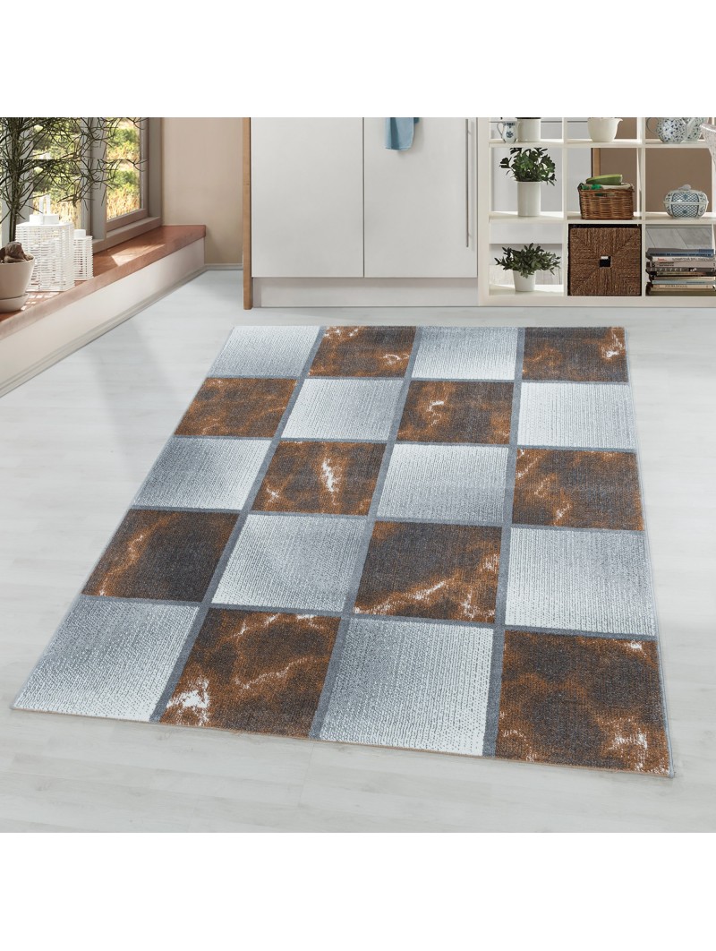 Tappeto a pelo corto tappeto da soggiorno color terra motivo quadrato marmorizzato morbido