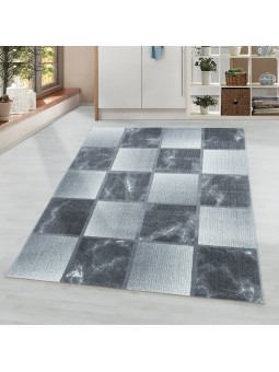 Laagpolig vloerkleed woonkamer vloerkleed grijs lichtgrijs vierkant patroon gemarmerd soft