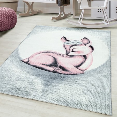 Children's carpet baby carpet children's room cute fawn motif gray pink white