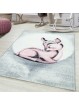 Kinderteppich Baby Teppich Kinderzimmer süßer Rehkitz Motiv Grau Pink Weiß