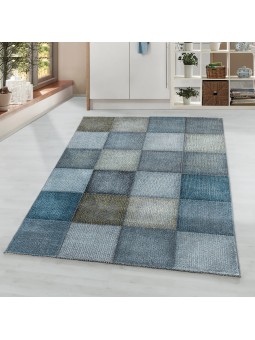 Short Pile Rug Modern Square Pixel Pattern Soft Carpet Blue