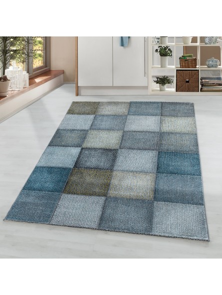 Laagpolig vloerkleed Modern vierkant pixelpatroon zacht tapijt blauw