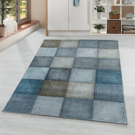 Short Pile Rug Modern Square Pixel Pattern Soft Carpet Blue