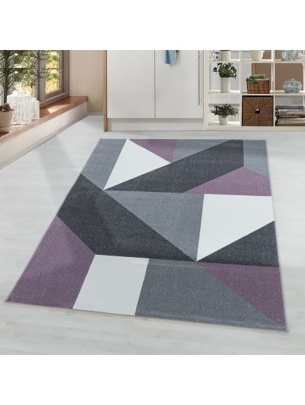 Short pile rug, living room rug, pattern, geometric, modern, soft purple
