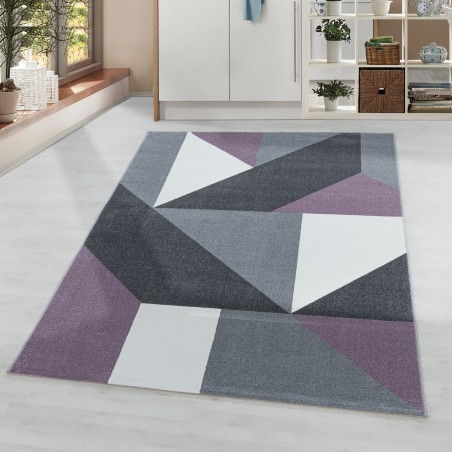 Kurzflor Teppich Wohnzimmerteppich Muster Geometrisch Modern Weich Lila