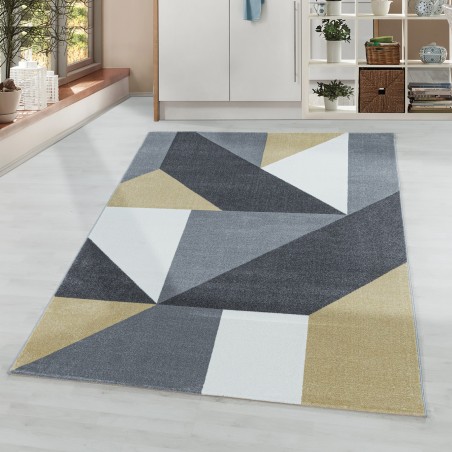 Short pile rug, living room rug, pattern, geometric, modern, soft yellow