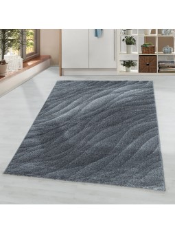 Kurzflor Teppich Wohnzimmerteppich Muster Modern Design Wellen Linien Weich Grau
