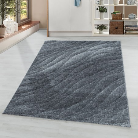 Short pile carpet, living room carpet, pattern, modern design, waves, lines, soft grey