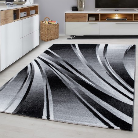 Carpet Modern Designer Geometric Waves Mottled Black Gray White
