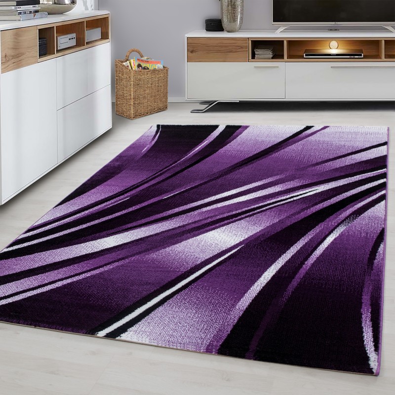 Teppich Modern Designer Geometrisch Wellen Optik Meliert Schwarz Violet Weiß