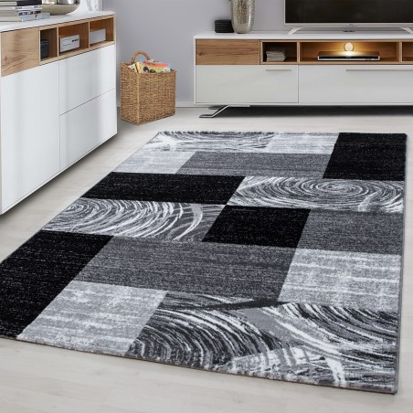 Carpet Modern Designer Living Room Geometric Checkered Pattern Black Gray White