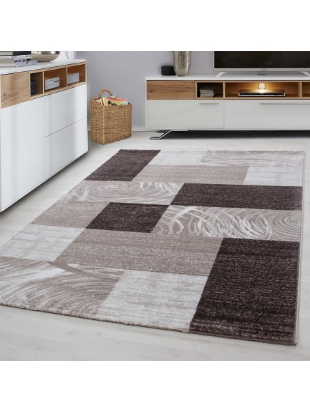 Carpet Modern Designer Living Room Geometric Checkered Pattern Brown Beige Cream