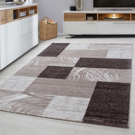 Carpet Modern Designer Living Room Geometric Checkered Pattern Brown Beige Cream
