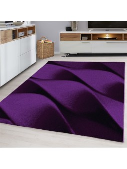 Teppich Modern Designer Wohnzimmer Geometrisch Wellen Muster Schwarz Lila