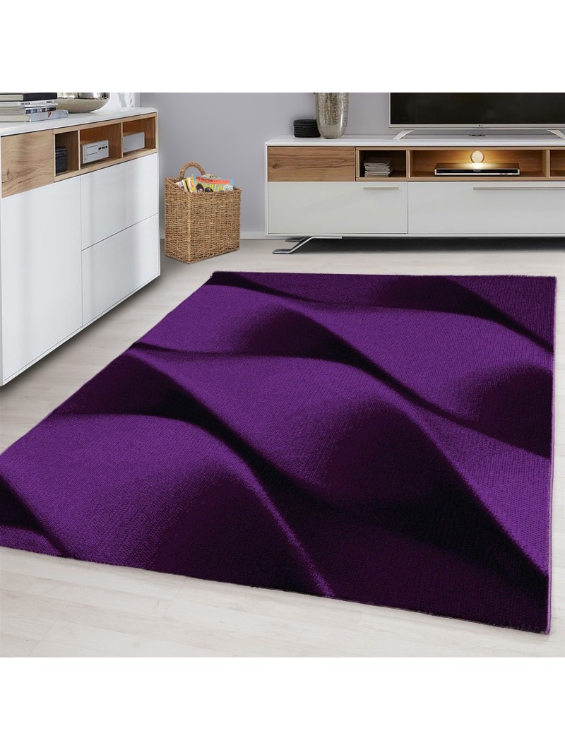 Tapis Design Moderne Salon Motif Géométrique Vague Noir Violet