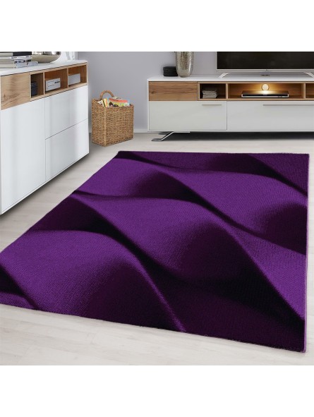 Carpet Modern Designer Living Room Geometric Wave Pattern Black Purple