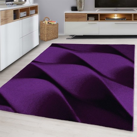 Tapis Design Moderne Salon Motif Géométrique Vague Noir Violet