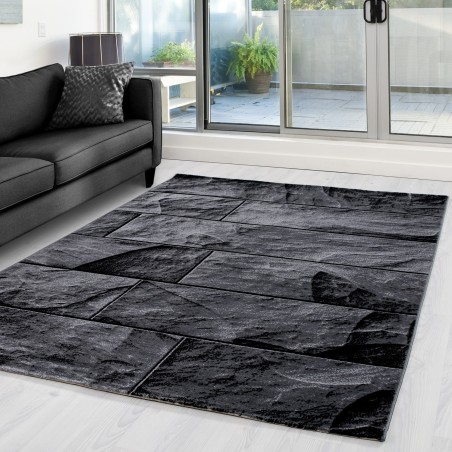 Carpet Modern Design Living Room Stone Effect Wall Pattern Gray Black