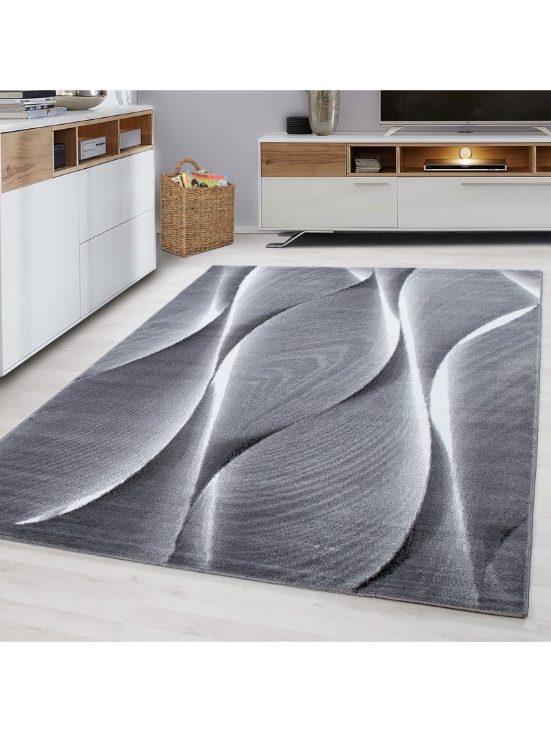 Carpet modern designer living room waves wood look pattern black gray white