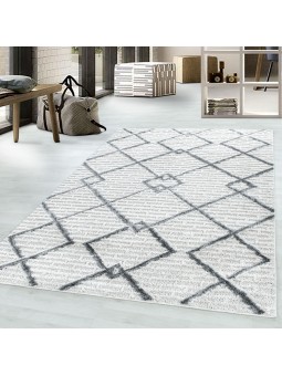 Short Pile Design Rug MIA Looped Flor Grid Pattern Abstract Cream