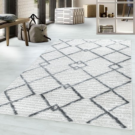 Short Pile Design Rug MIA Looped Flor Grid Pattern Abstract Cream