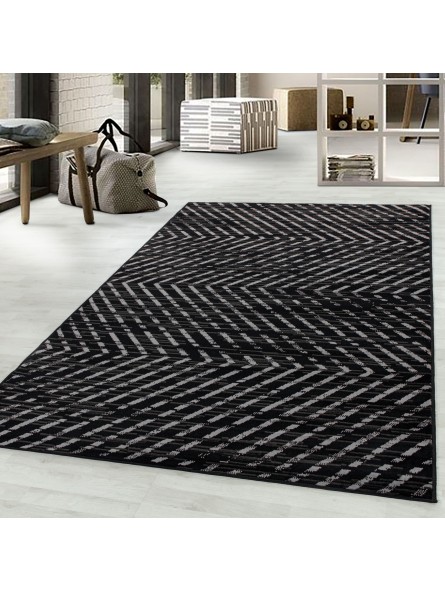 Tapis à poils courts tapis de salon structure moderne motif pile doux noir