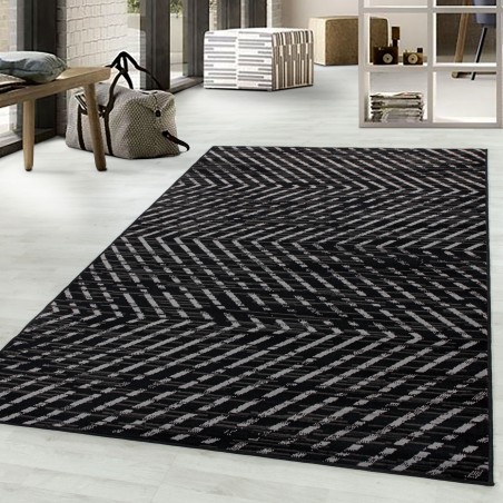Short Pile Carpet Living Room Modern Structure Pattern Soft Black
