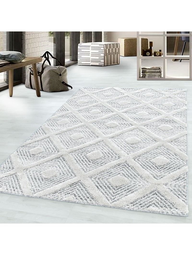 Short pile design carpet MIA Looped Flor 3-D diamond square grid pattern