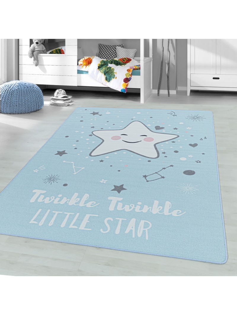 Tapis pour enfants à poils ras tapis de jeu tapis de chambre d'enfant motif bébé étoile bleu