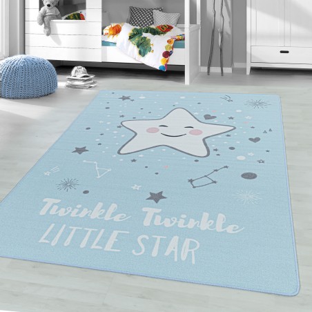 Tapis pour enfants à poils ras tapis de jeu tapis de chambre d'enfant motif bébé étoile bleu