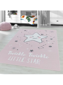 Tapis pour enfants à poils ras tapis de jeu tapis de chambre d'enfant motif bébé étoile rose