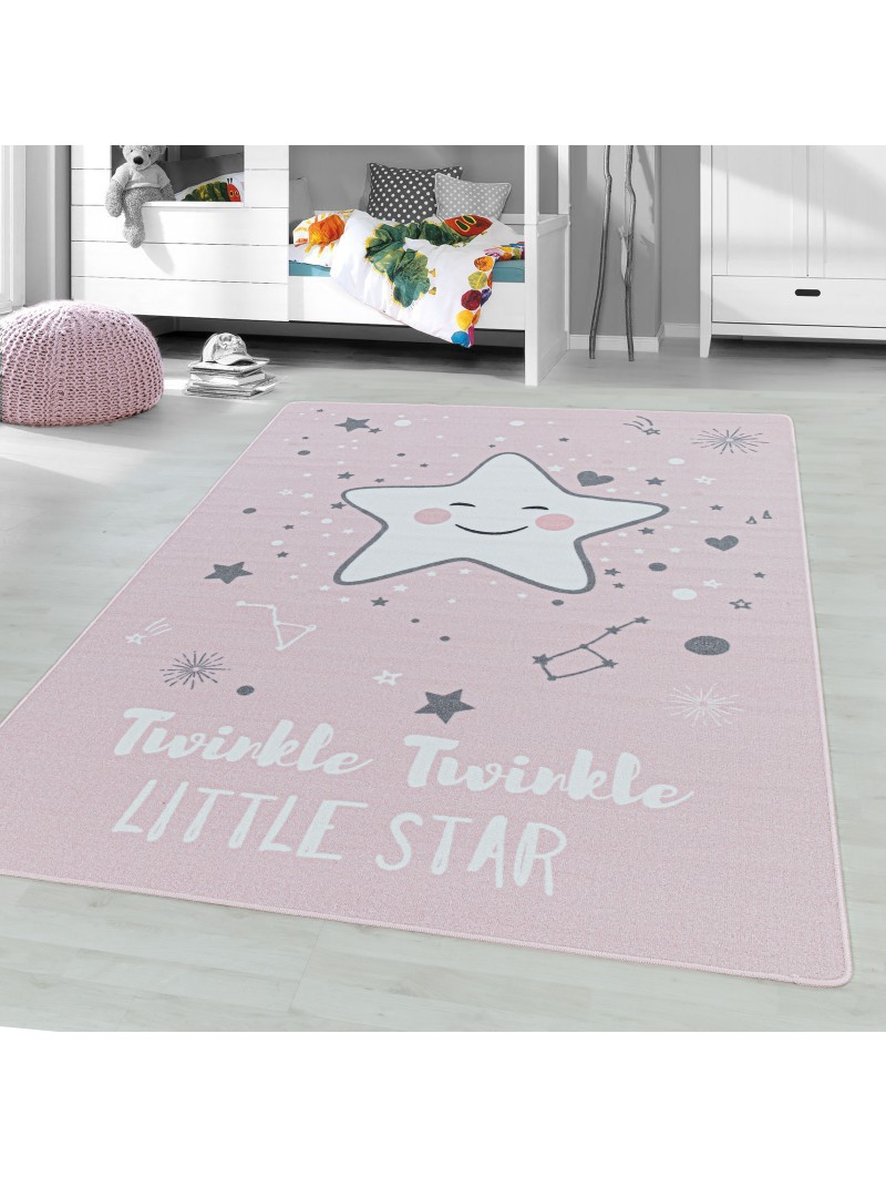Kurzflor Kinderteppich Spielteppich Kinderzimmer Teppich Motiv Baby Stern pink