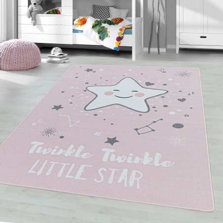 Tapis pour enfants à poils ras tapis de jeu tapis de chambre d'enfant motif bébé étoile rose