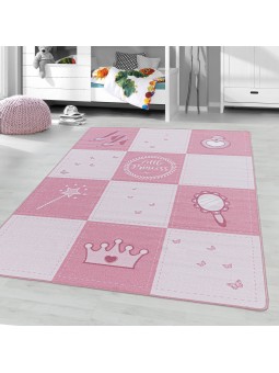 Short pile children's rug, play rug, rug, princess crown, magic wand, pink