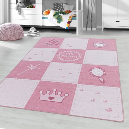 Kurzflor Kinderteppich Spielteppich Teppich Prinzessin Krone Zauberstab Pink